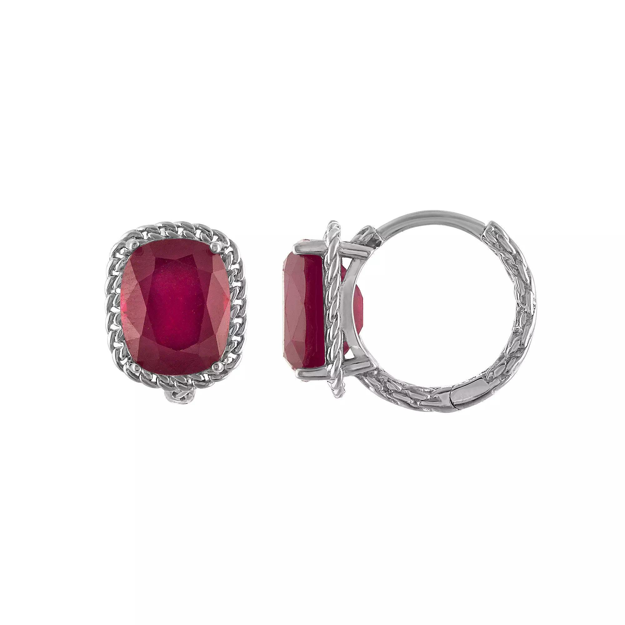 Tiara Sterling Silver Ruby Wheat Hoop Earrings, Women's Product Image