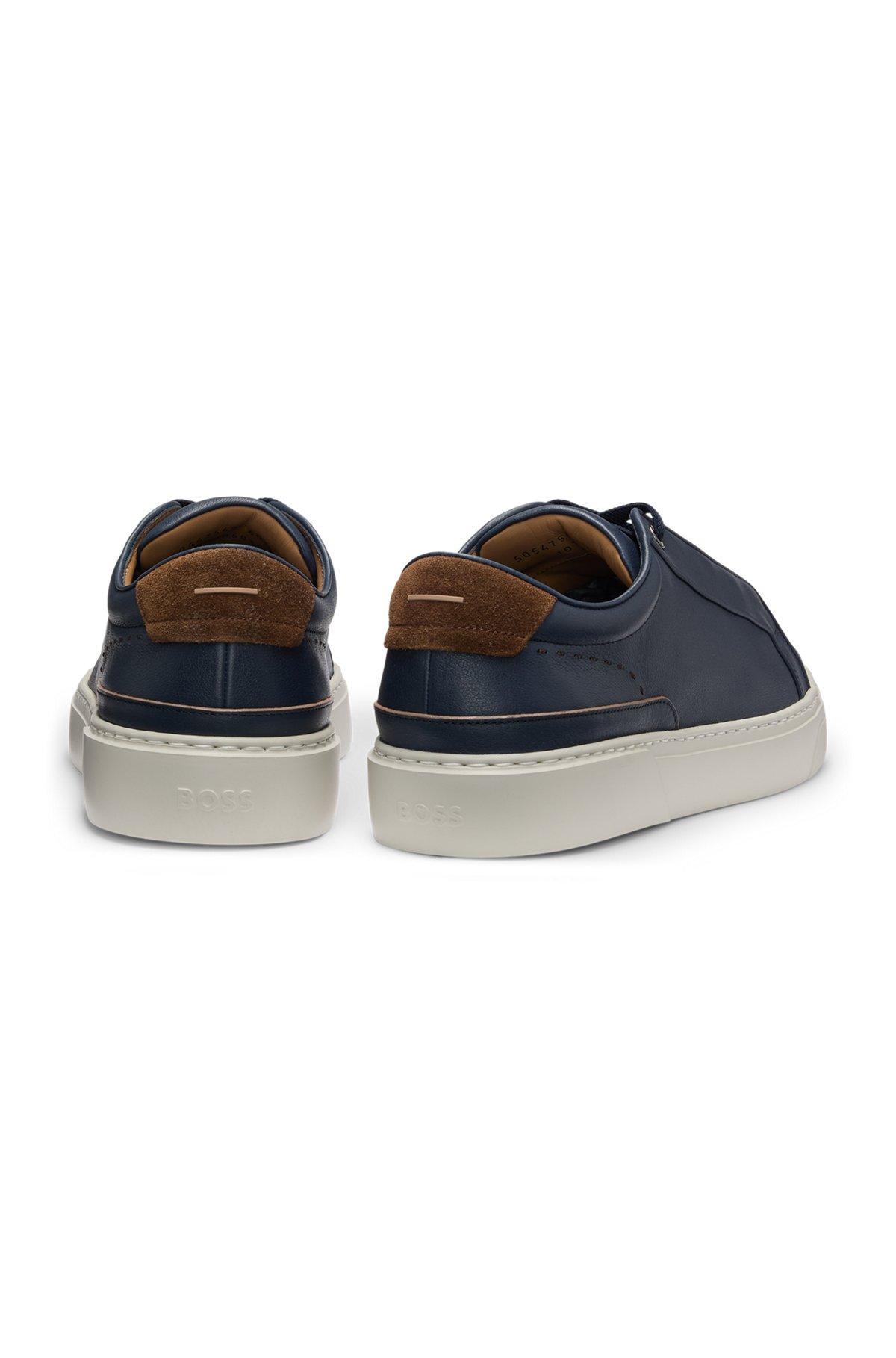 BOSS - Gary leather trainers with suede backtab - Dark Blue Product Image