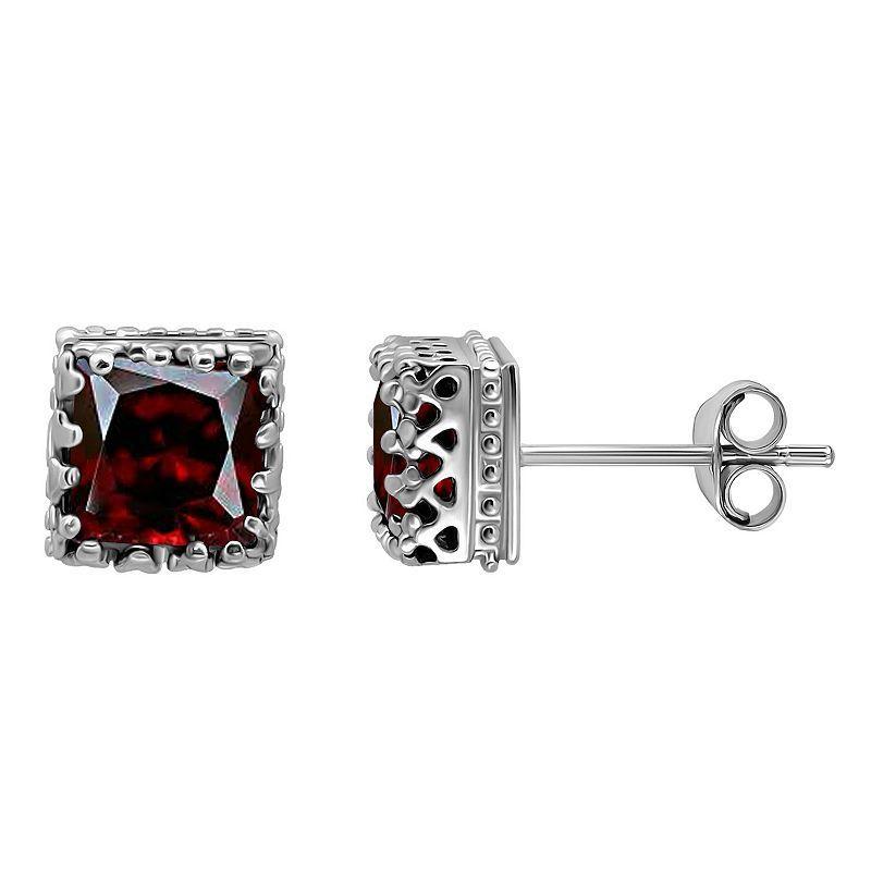 Aleure Precioso Sterling Silver Square Crown Set Stud Earrings, Women's, Red Product Image