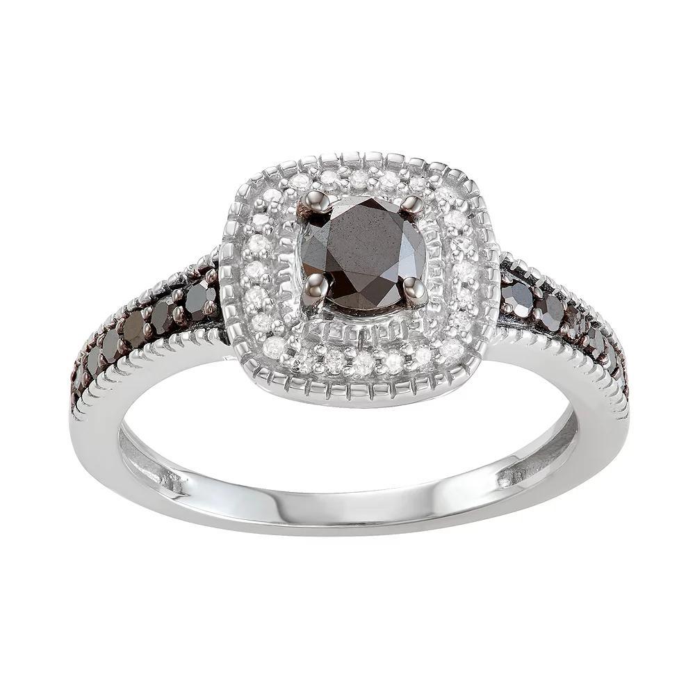 Jewelexcess Sterling Silver 3/4 C.T. Black & White Diamond Square Ring, Women's, Size: 6, Silvertone Product Image