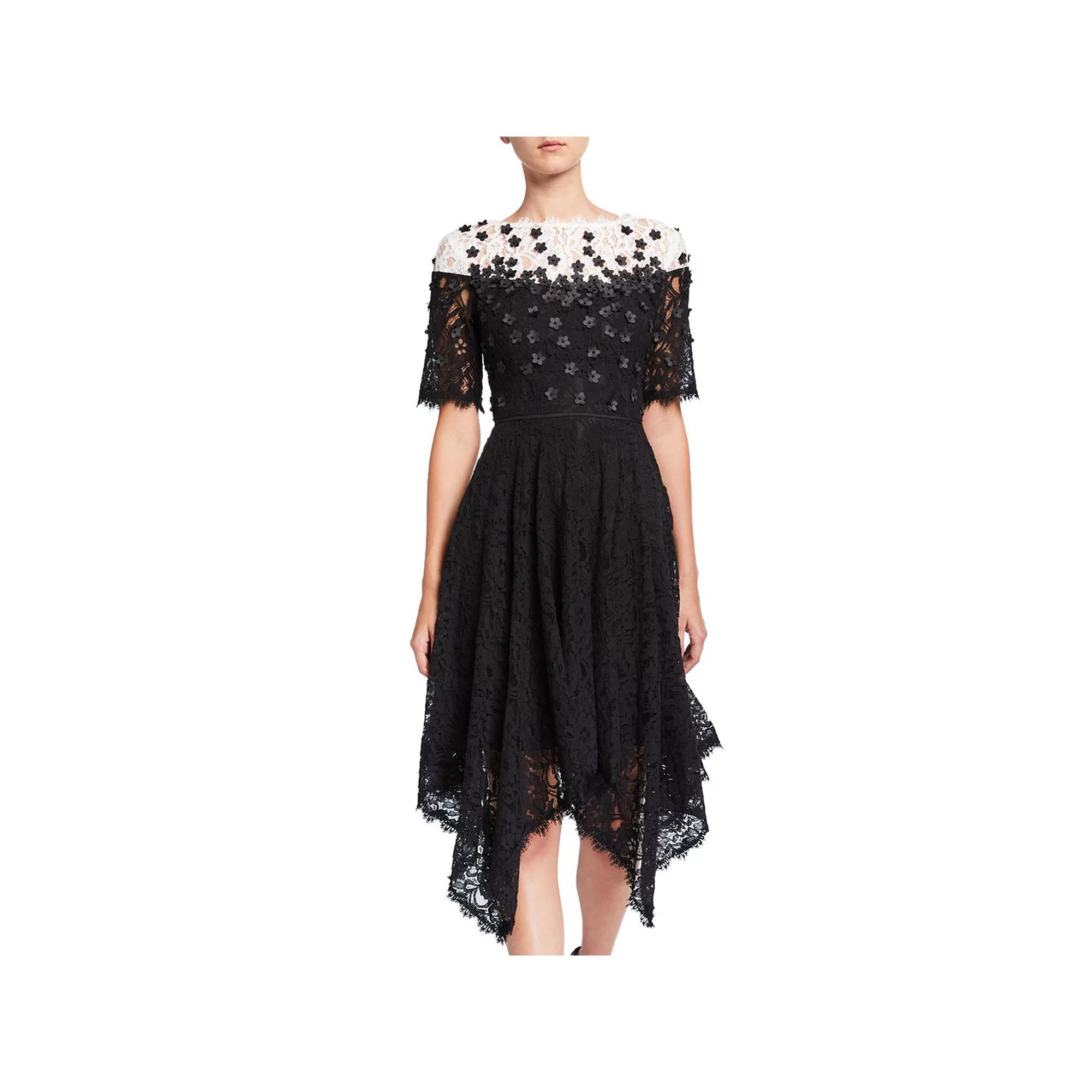 Women's Focus By Shani Floral Applique Lace Handkerchief Dress, Size: 8, Black White Product Image