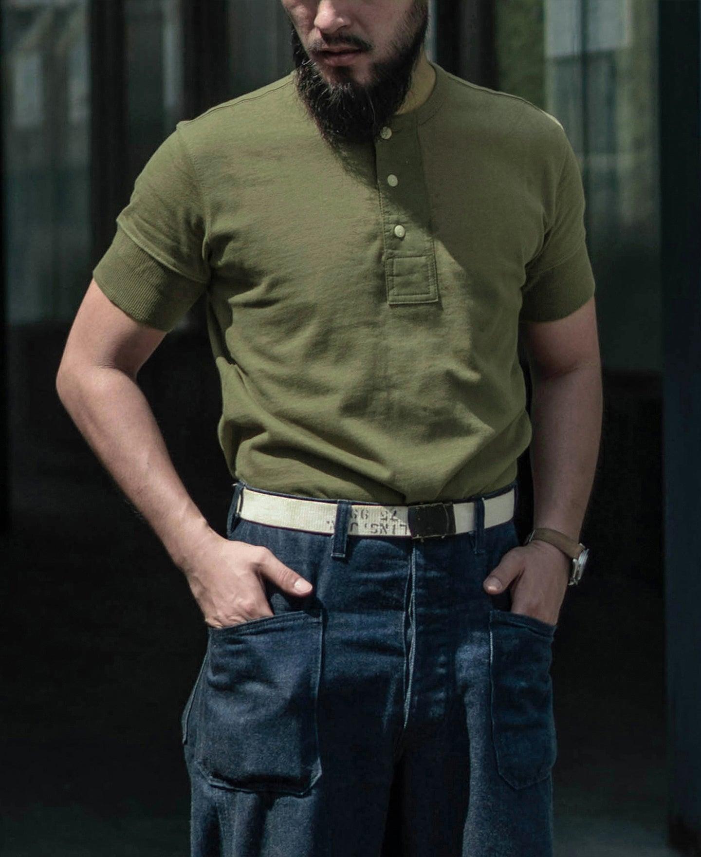 Vintage Short Sleeve Henley T-Shirt - Olive Product Image