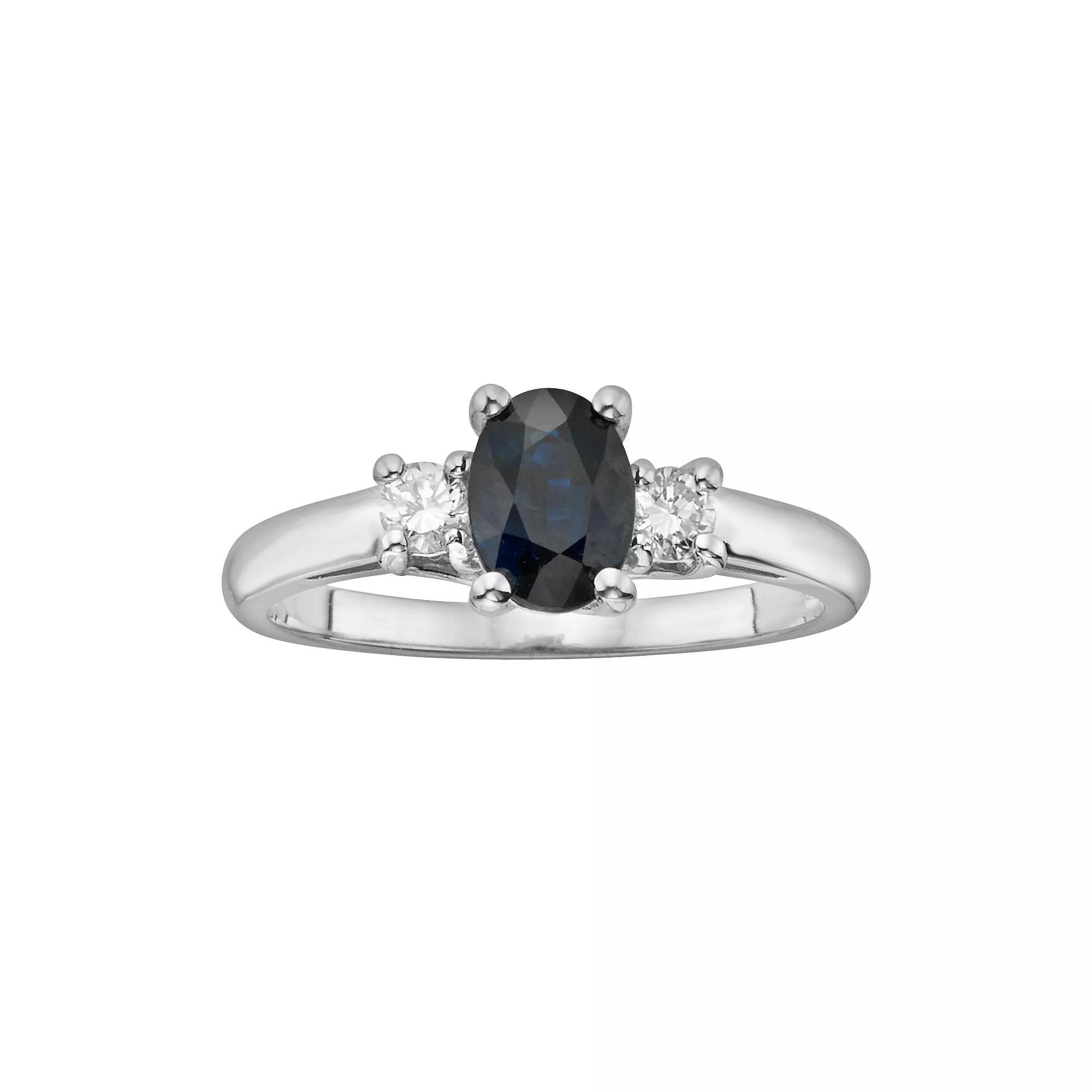 The Regal Collection 14k White Gold Genuine Sapphire & 1/5-ct. T.W. IGL Certified Diamond 3-Stone Ring, Women's, Size: 6, Blue Product Image