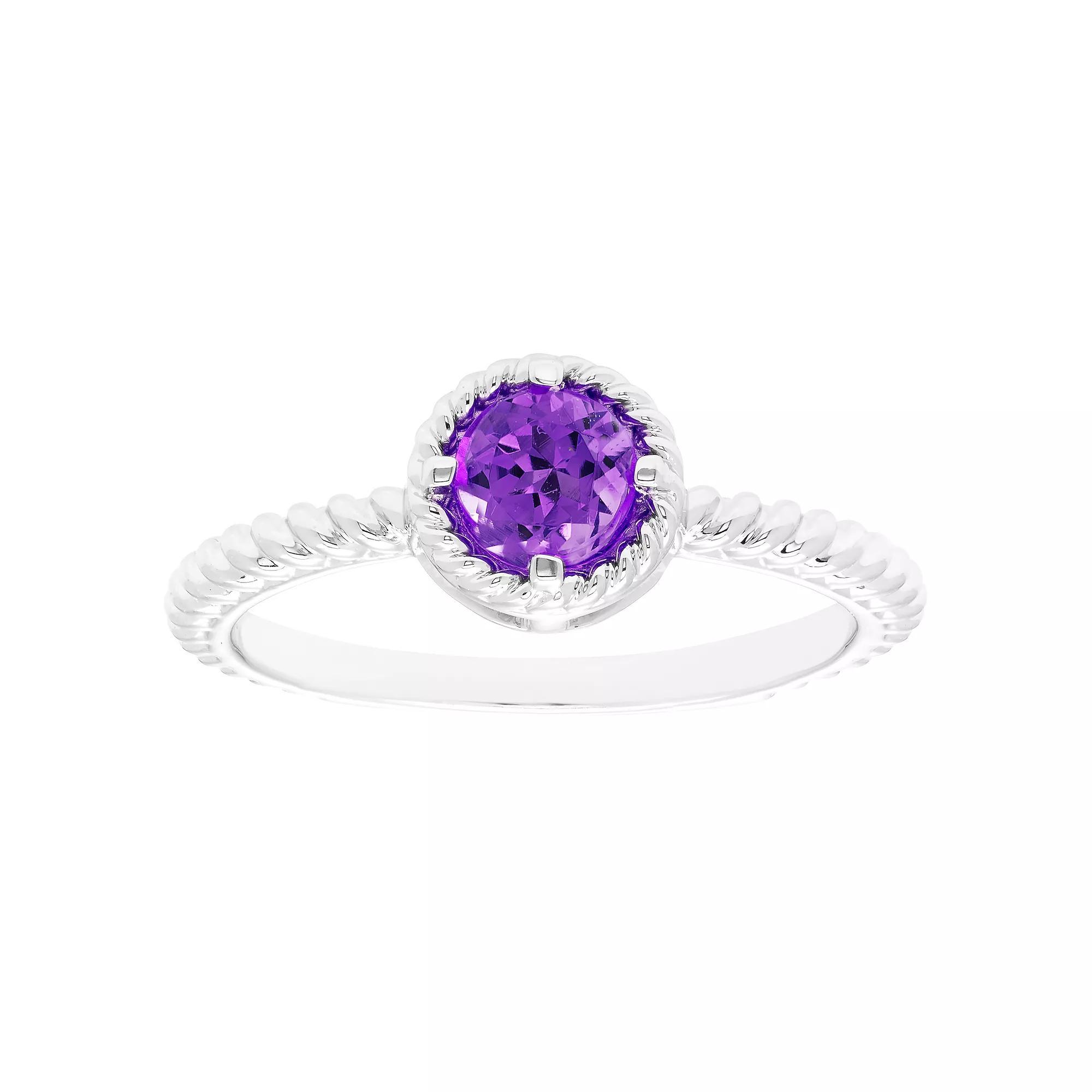 Boston Bay Diamonds Sterling Silver Genuine Amethyst Rope Halo Stacking Ring, Womens Product Image