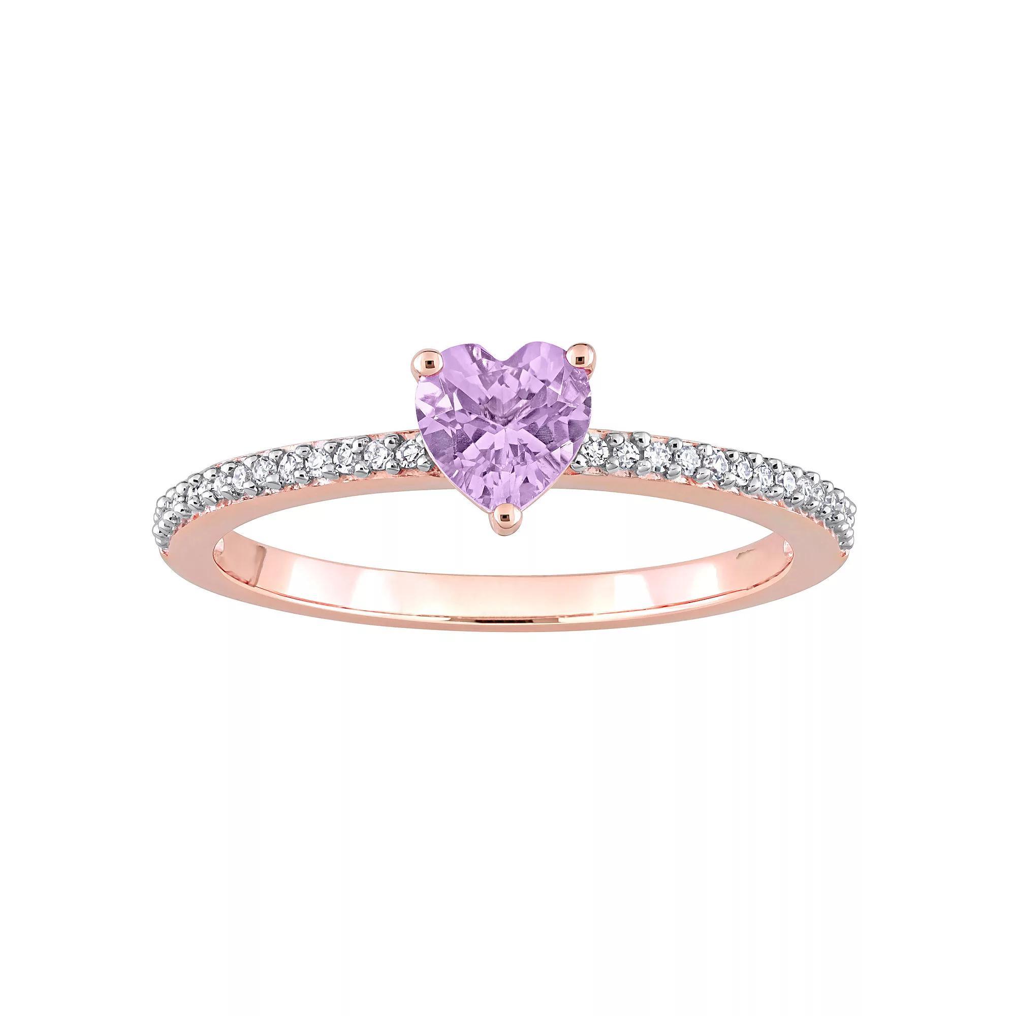 Stella Grace 10k Rose Gold Rose de France Amethyst & Diamond Accent Heart Promise Ring, Women's, Size: 8 Product Image
