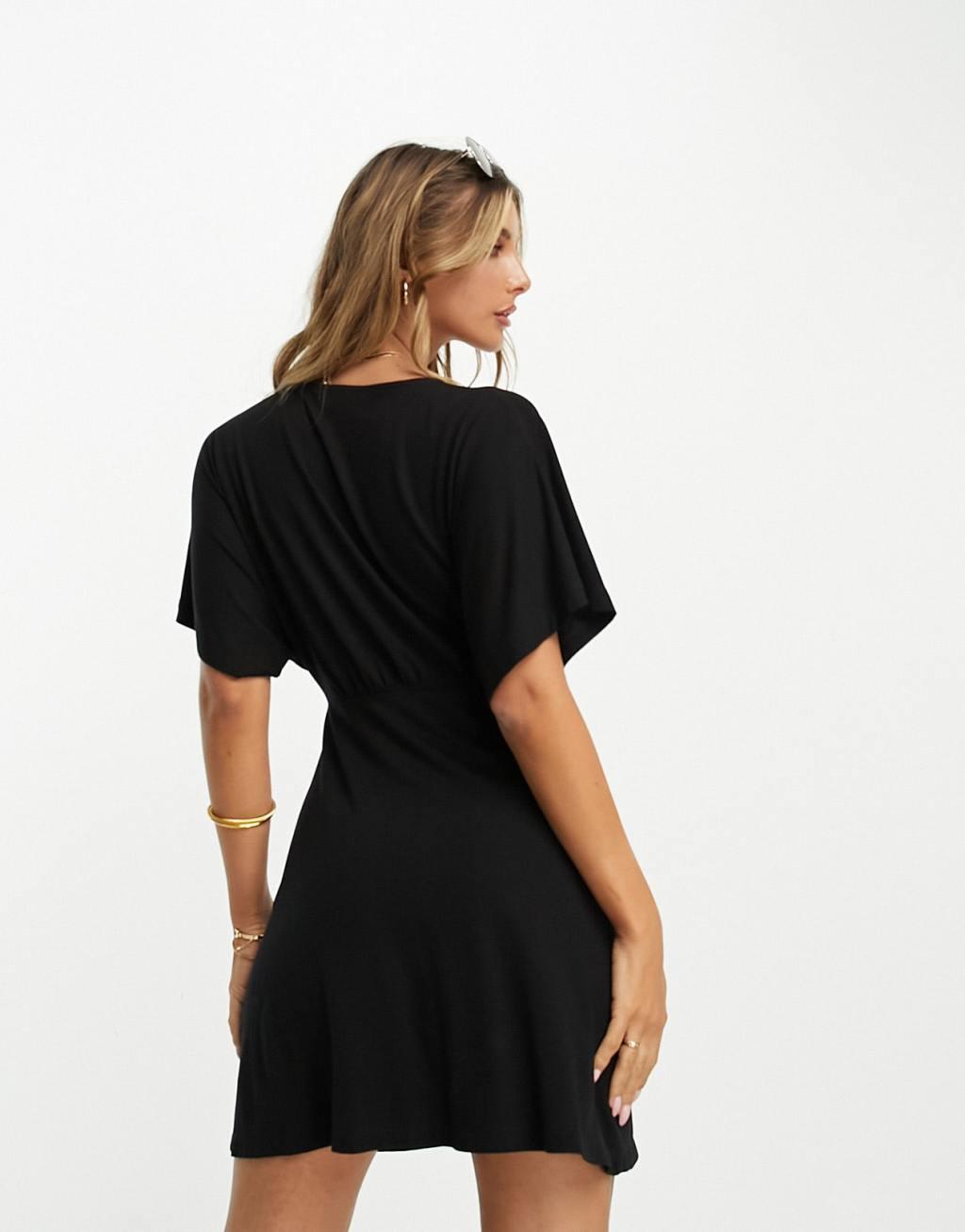 ASOS DESIGN flutter sleeve mini tea dress with buttons Product Image