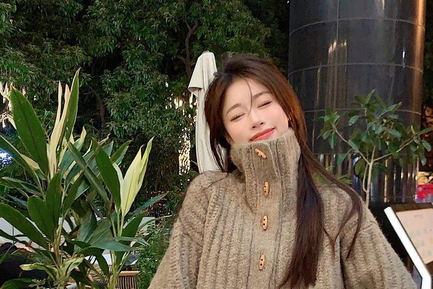 Turtleneck Ribbed Toggle Cardigan Product Image