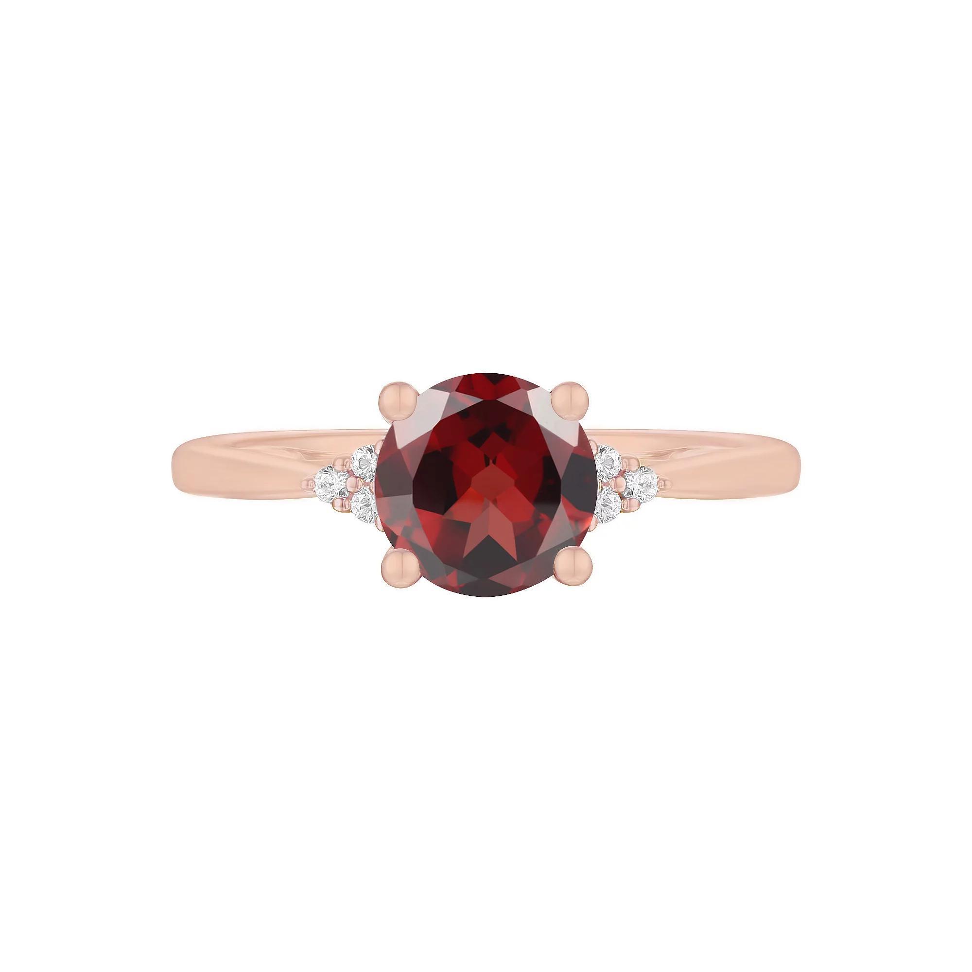 14k Rose Gold Over Silver Garnet, Lab-Created White Sapphire Solitaire Ring, Women's, Size: 7 Product Image