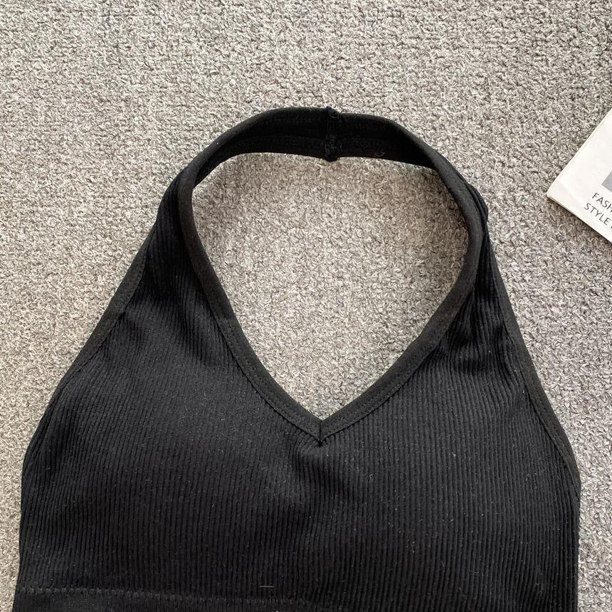 Halter Neck Plain Sports Bra Product Image