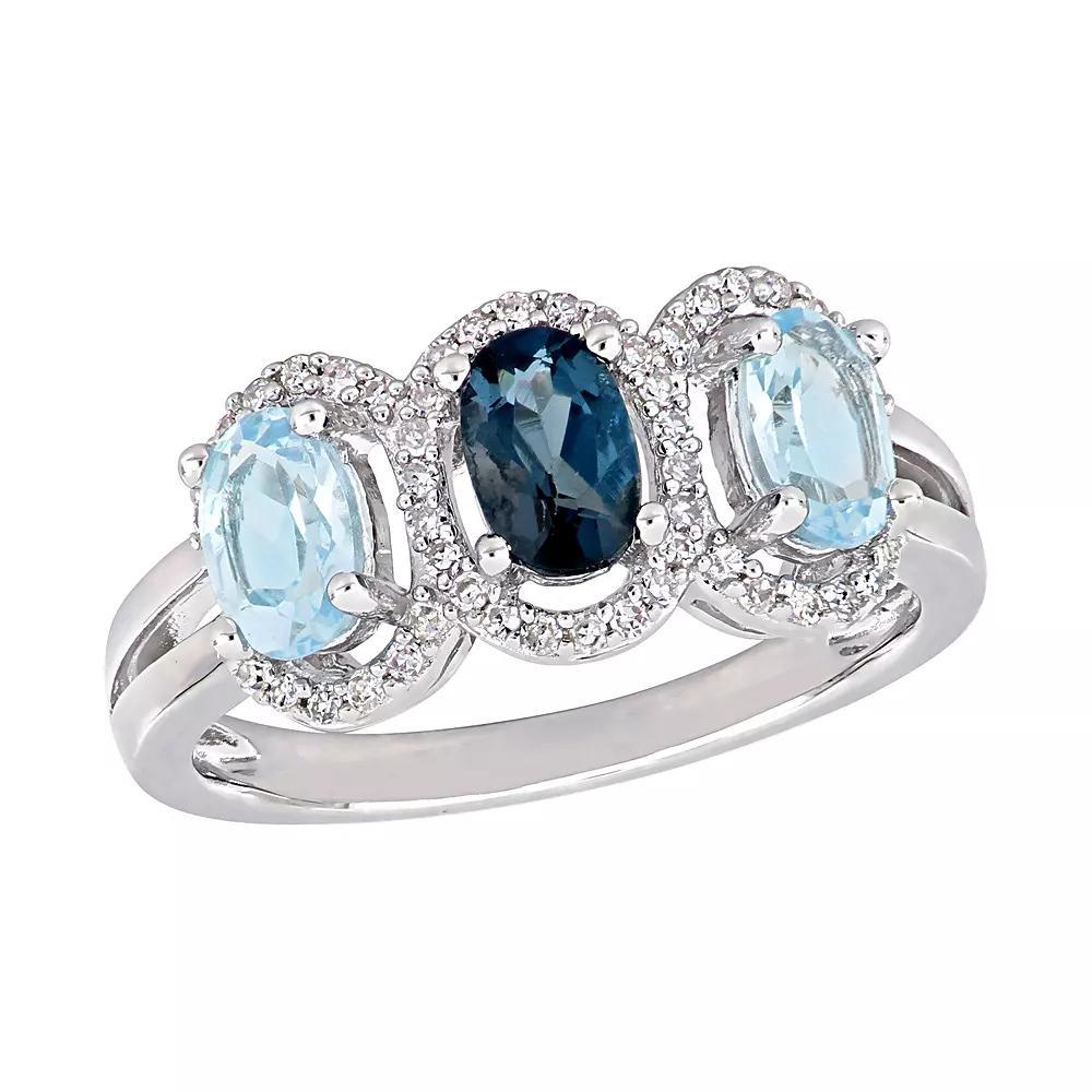 Stella Grace Sterling Sliver Blue Topaz & 1/5 Carat T.W. Halo Ring, Womens Silvertone Product Image