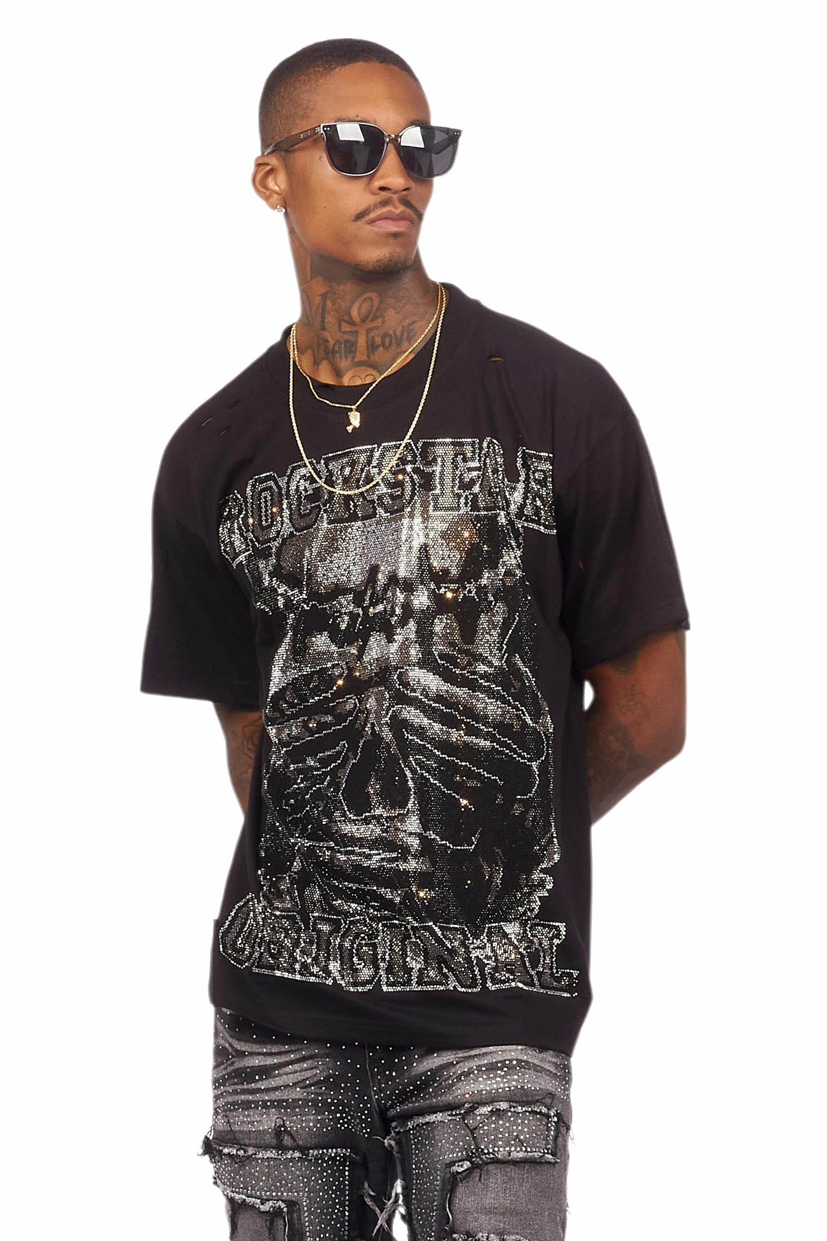 Shinika Black Rhinestone Oversized T-Shirt Female Product Image
