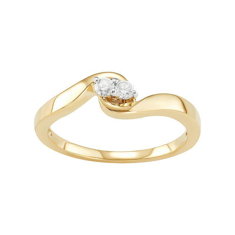 Jewelexcess 10k Gold 1/10 Carat T.W. Diamond 2-Stone Ring, Women's, Size: 7, White Product Image