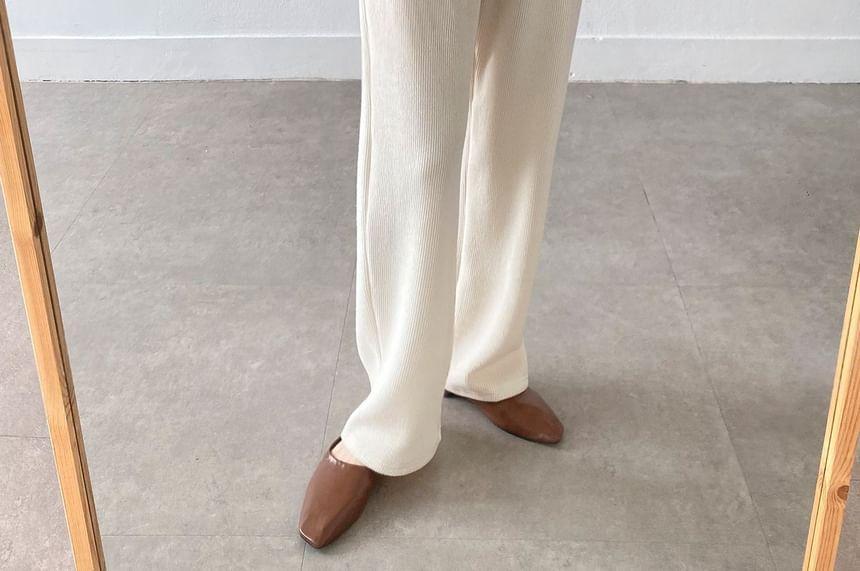 Set: Long-Sleeve Plain Loose-Fit Top + Elastic Waist Plain Pants Product Image