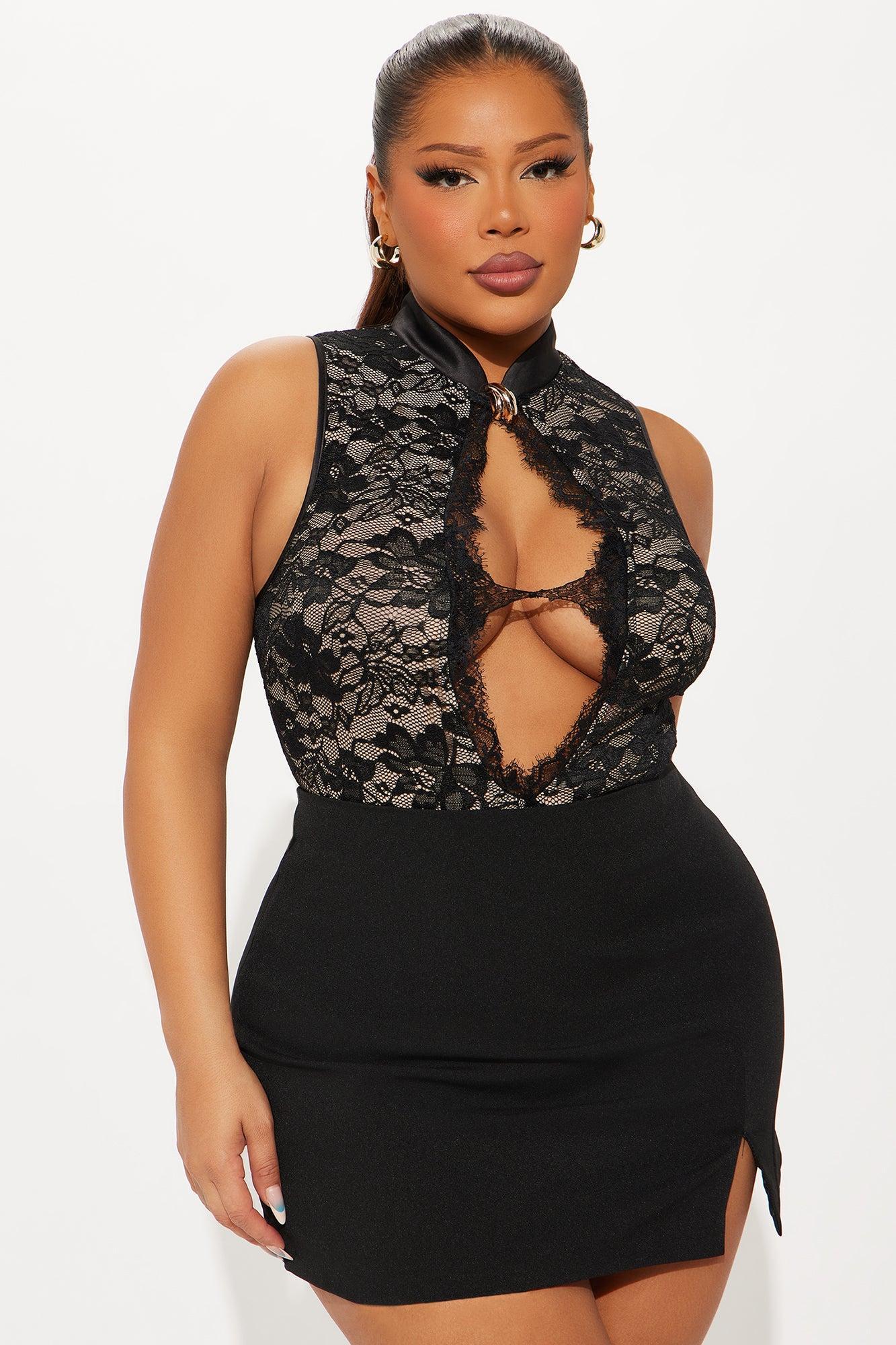 Midnight Link Lace Cut Out Bodysuit - Black Product Image