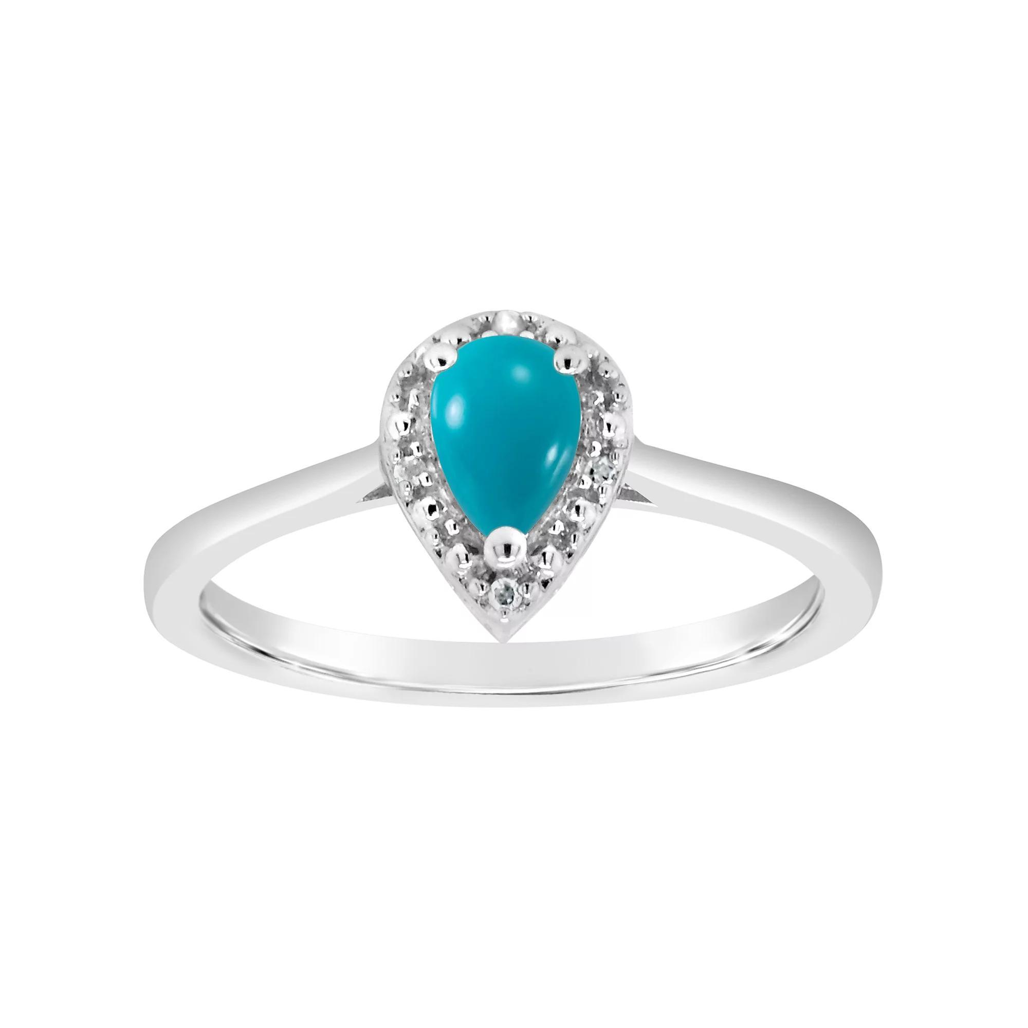 Celebration Gems Sterling Silver 6 mm x 4 mm Pear Shaped Labradorite & Diamond Accent Halo Ring, Women's, Size: 8 Product Image