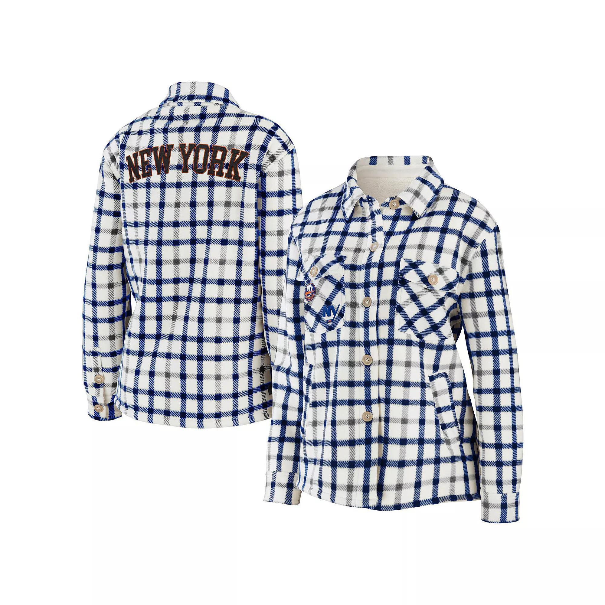 Women's WEAR by Erin Andrews Oatmeal New York Islanders Plaid Button-Up Shirt Jacket, Size: Small, Isl Team Product Image