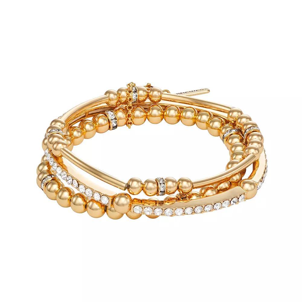 Nine West Gold Tone Crystal Beaded Stretch Bracelet 3-piece Set, Women's Product Image