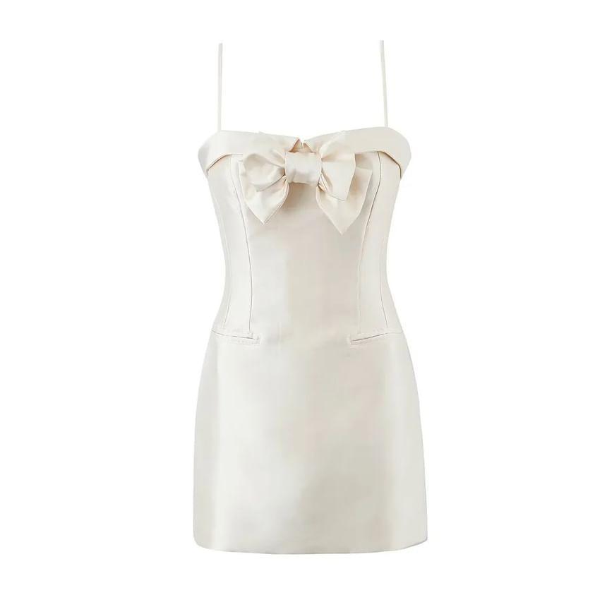 Sleeveless Bow Accent Satin Mini Bodycon Dress Product Image