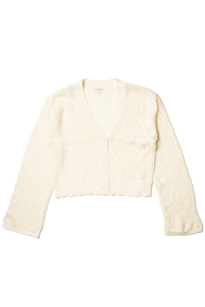 Ivory Bell Sleeve Pointelle Cardigan Product Image