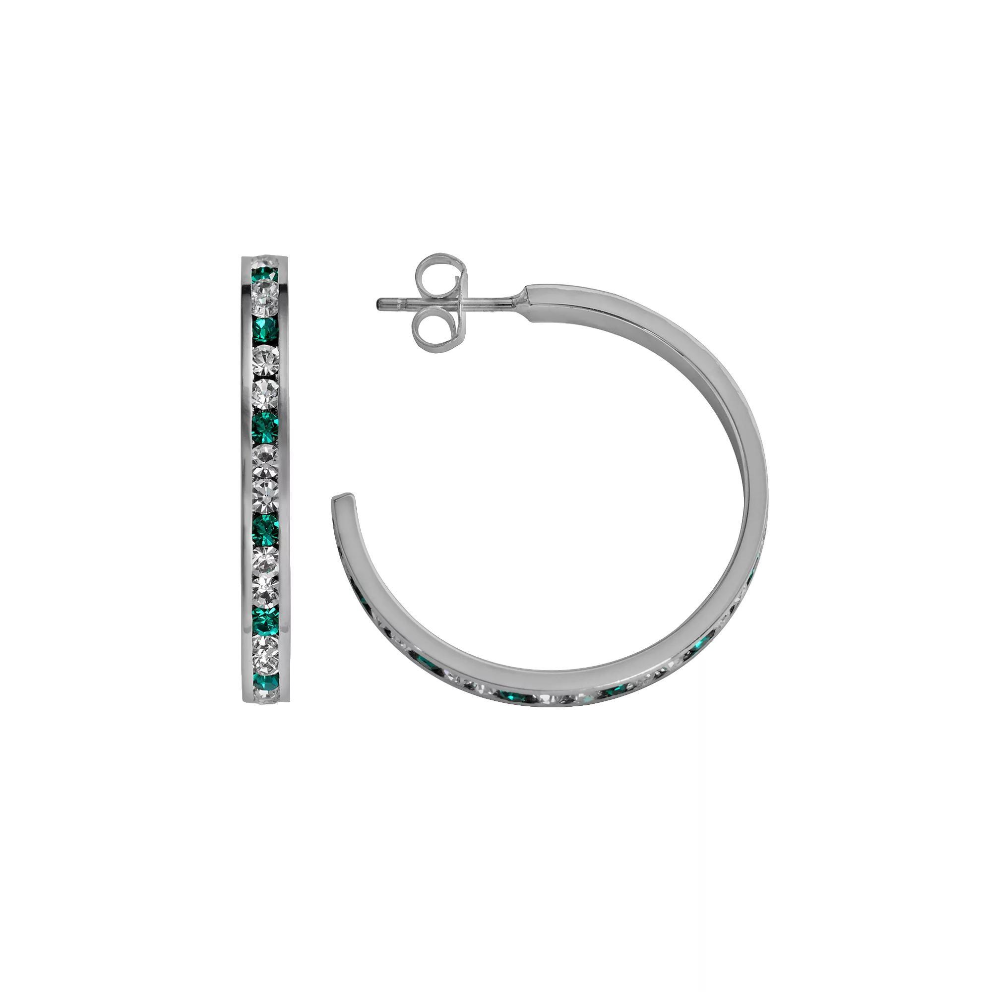 Traditions Jewelry Company Sterling Silver Purple & White Crystal Hoop Earrings, Womens, Multicolor Product Image