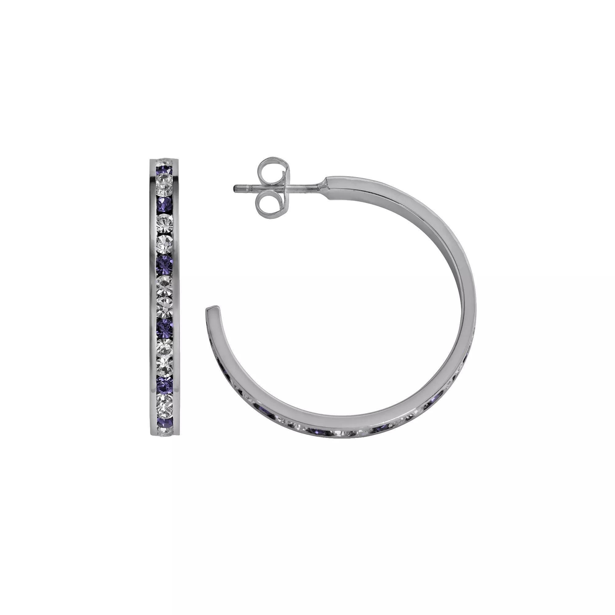 Traditions Jewelry Company Sterling Silver Purple & White Crystal Hoop Earrings, Womens, Multicolor Product Image