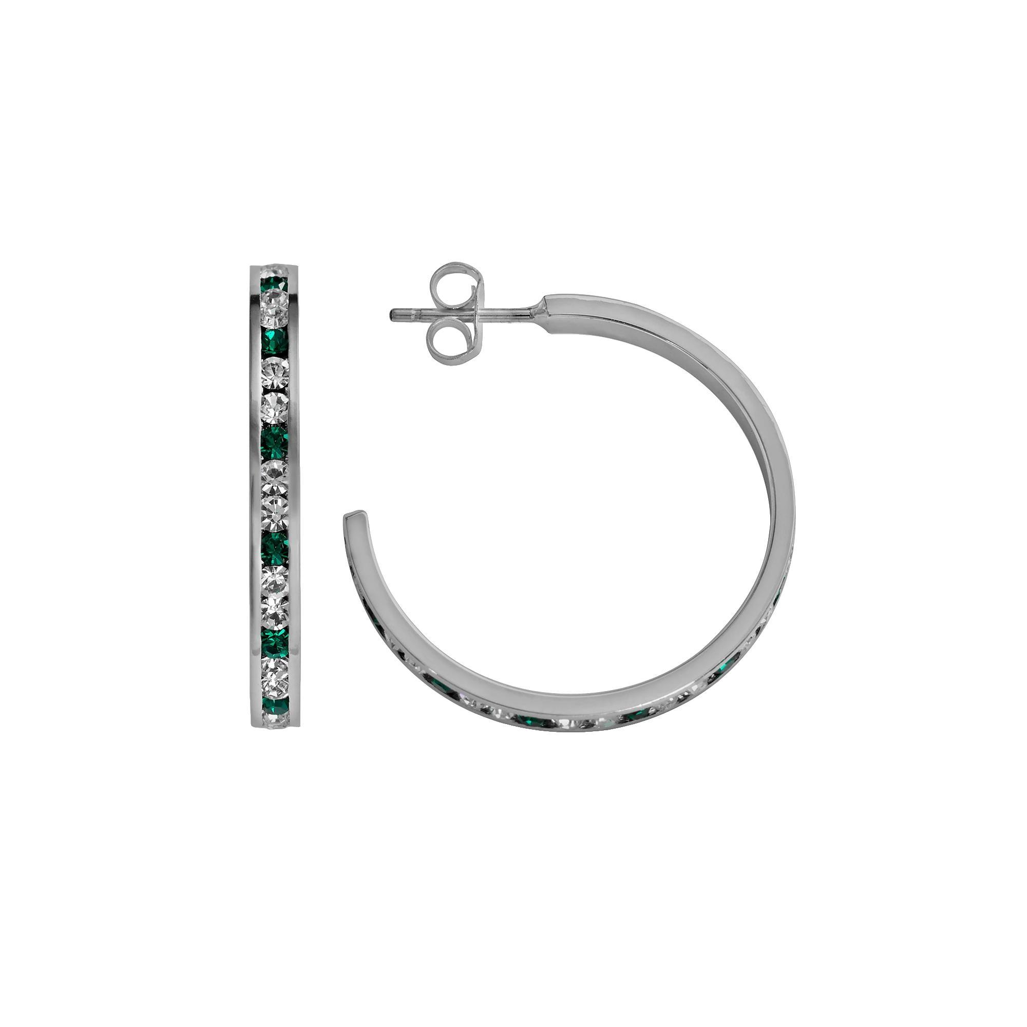 Traditions Jewelry Company Sterling Silver Purple & White Crystal Hoop Earrings, Womens, Multicolor Product Image