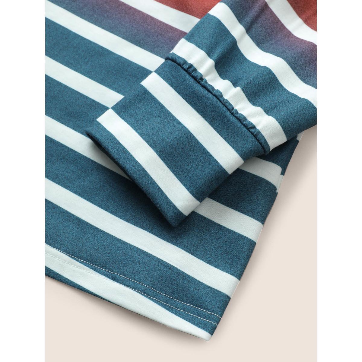Plus Size Ombre Contrast Striped Patched Pocket Sweatshirt Women Multicolor Casual Non Round Neck Everyday Sweatshirts BloomChic 28/5X Product Image