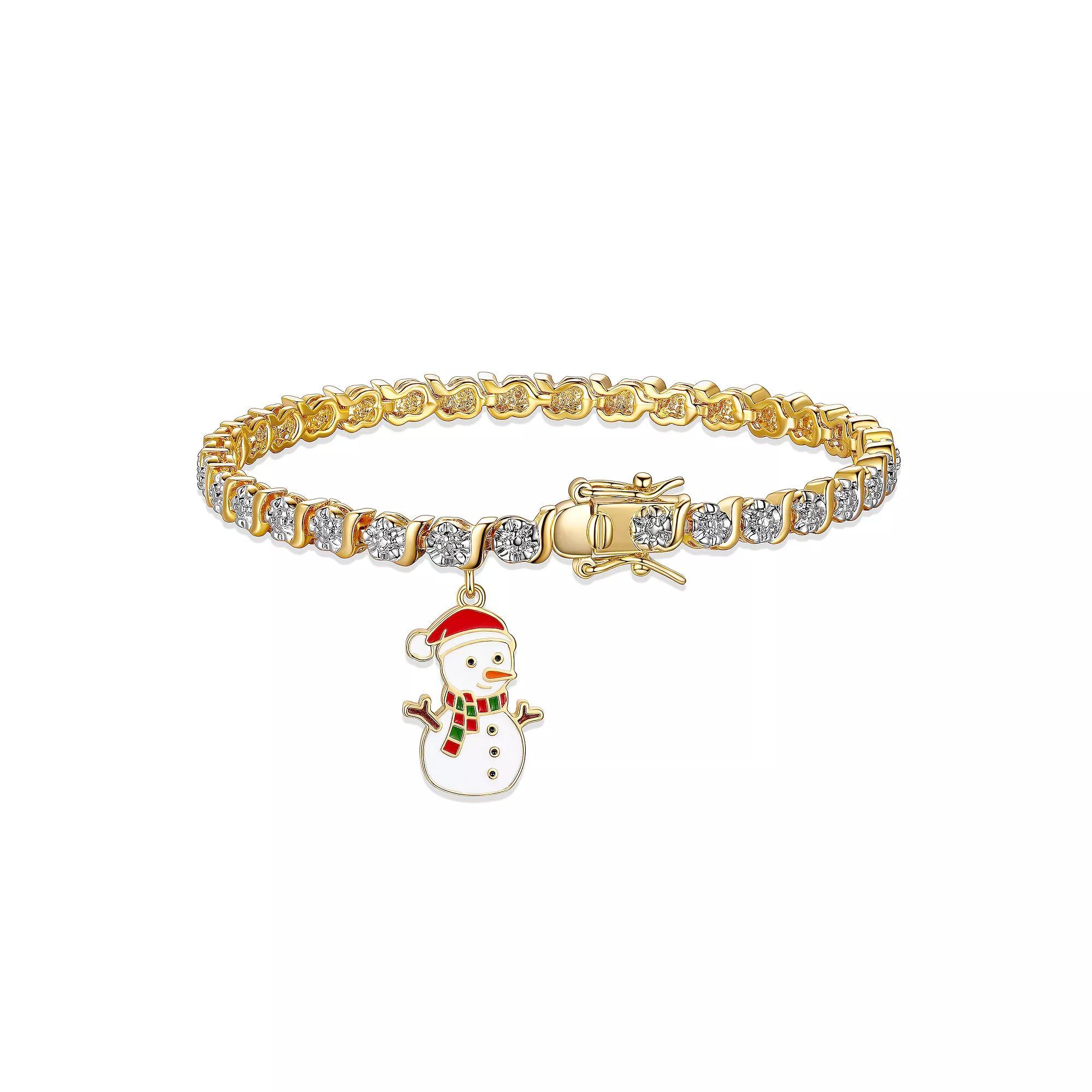 Sarafina Diamond Accent Snowman Charm Bracelet, Women's, Size: 7.25", Gold Tone Product Image