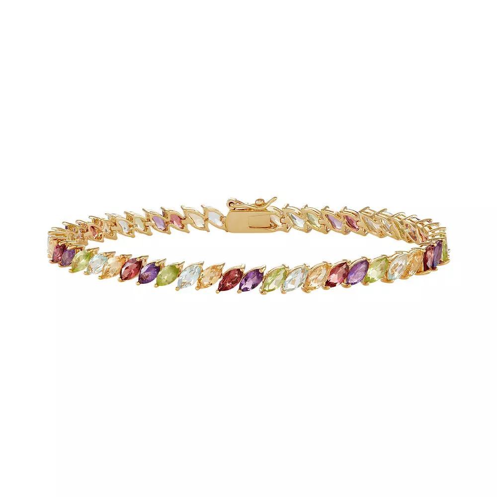 18k Gold Over Bronze Multi Gemstone Marquis Bracelet, Women's, Size: 7.25", Gold Tone Product Image