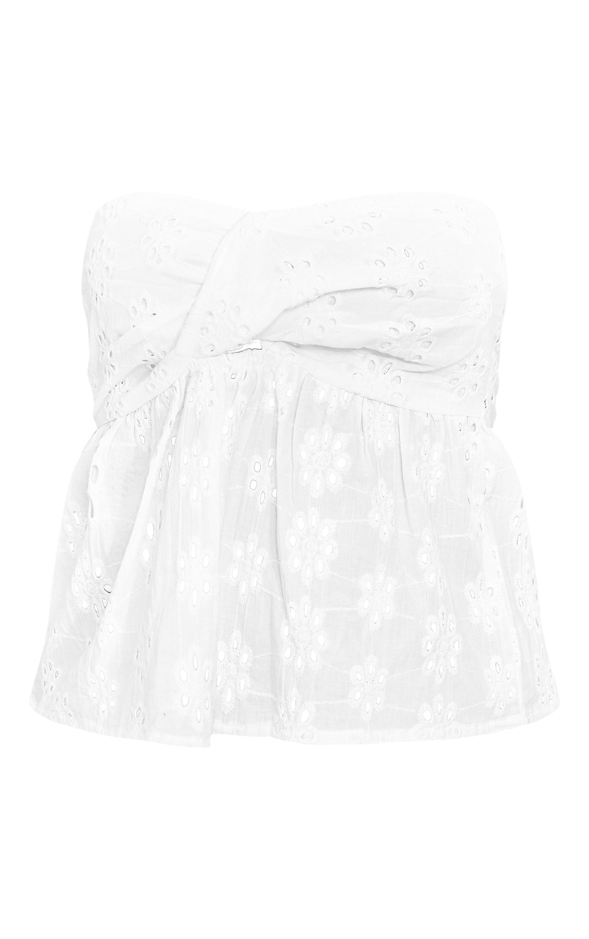 White Bandeau Broderie Crop Top Product Image