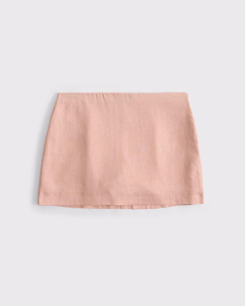 The A&F Scarlett Mid Rise Linen-Blend Mini Skort Product Image