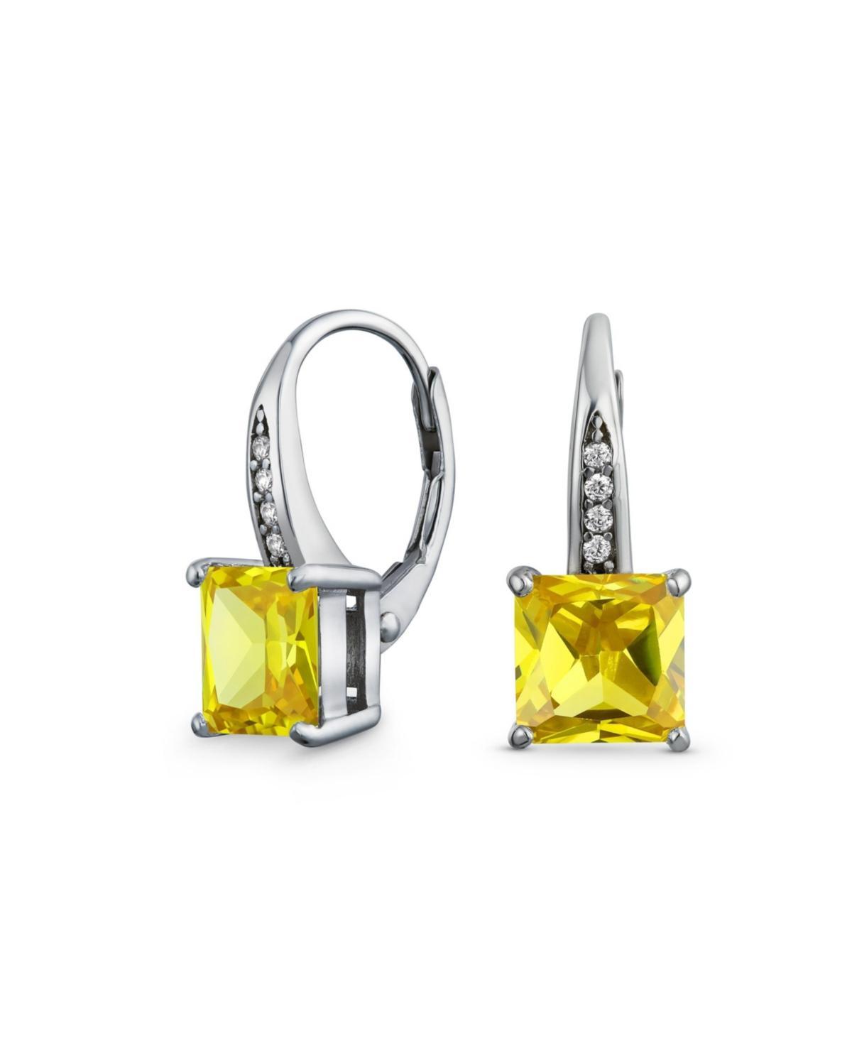 Bling Jewelry Holiday Classic 2CT Solitaire Cubic Zirconia Princess Cut Square Pave Drop Lever back Earrings For Women .925 Sterling Silver - Blue sep Product Image