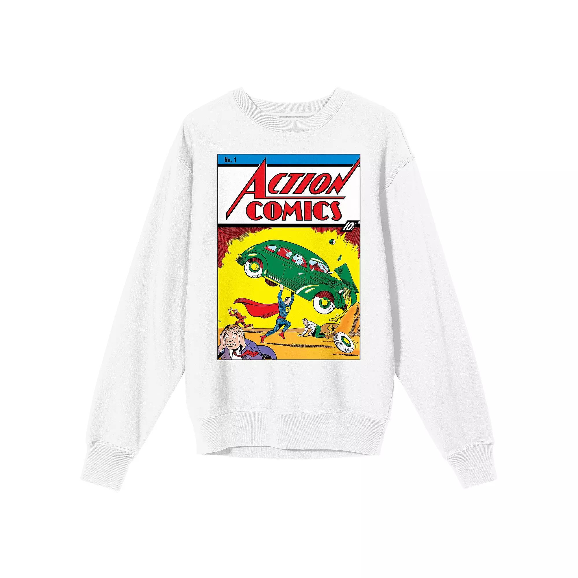 Men's Superman Action Comic Issue Sweatshirt, Size: XL, White Product Image