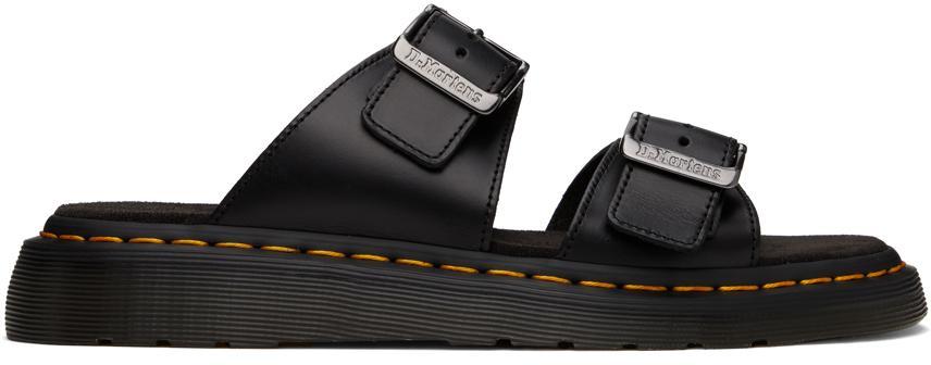 DR. MARTENS' Black Josef Leather Buckle Slide Sandals In Black Analine Product Image
