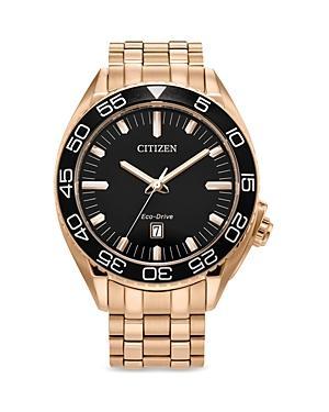 Citizen Mens Eco-Drive Sport Luxury Carson Rose Gold Tone Stainless Steel Black Dial Bracelet Watch Rosegold Product Image