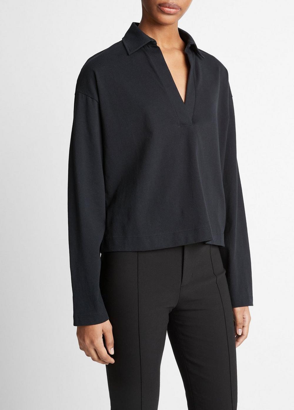 Womens Cotton Long-Sleeve Polo Top Product Image