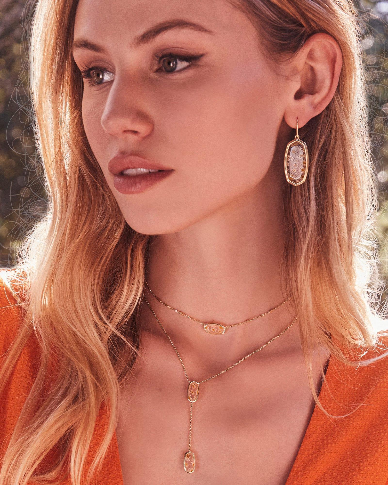 Kendra Scott Framed Elisa Gold Y Necklace in White Mosaic Glass | Mosaic Glass/Metal Product Image