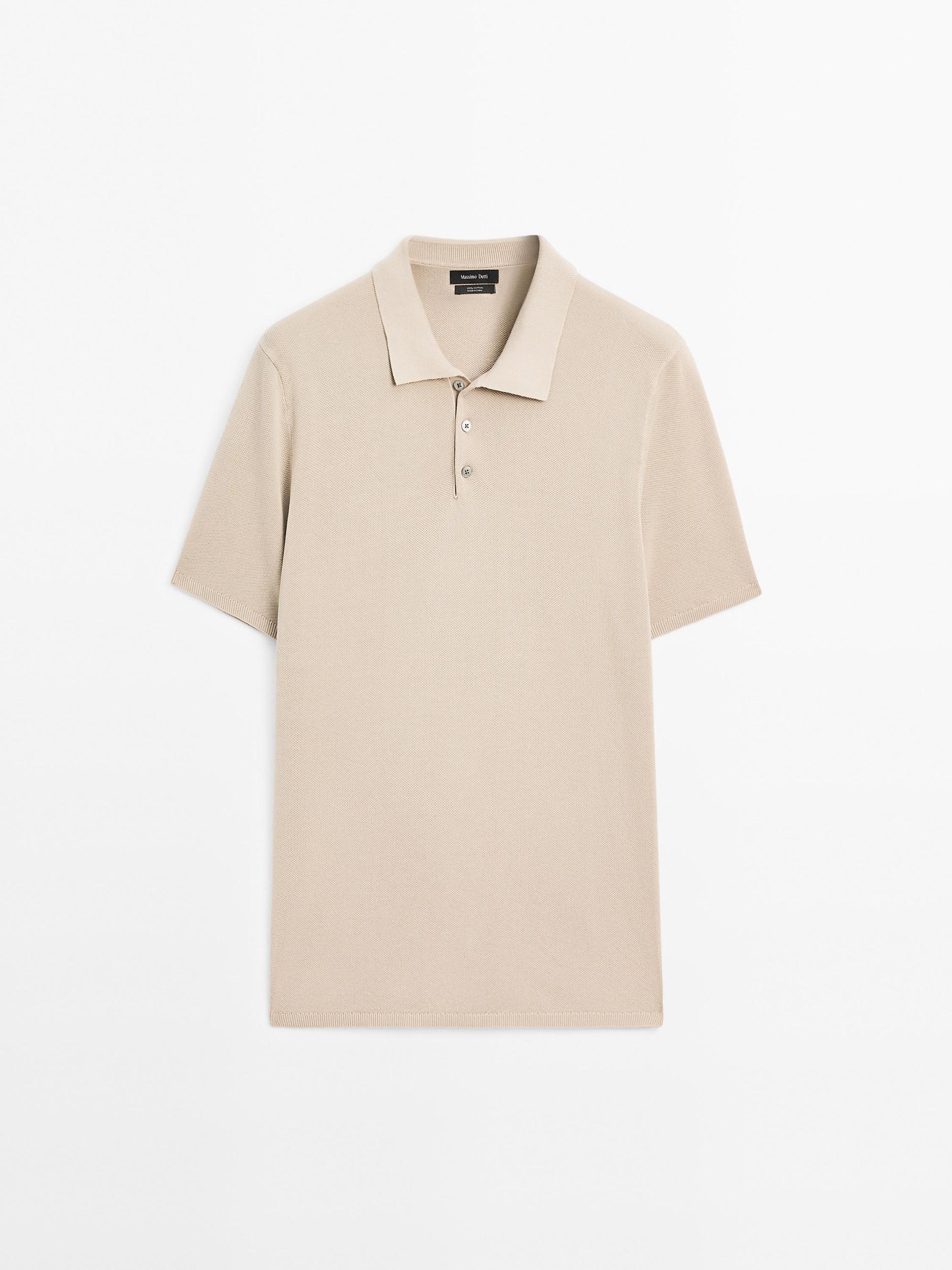 100% cotton textured knit polo shirt Product Image