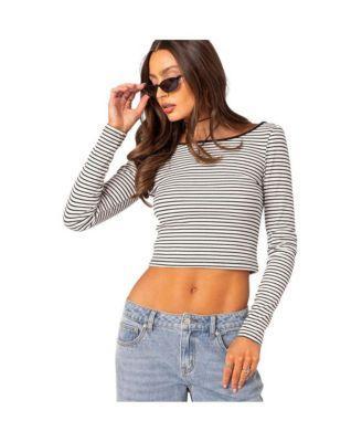 Womens Striped scoop back long sleeve top Product Image