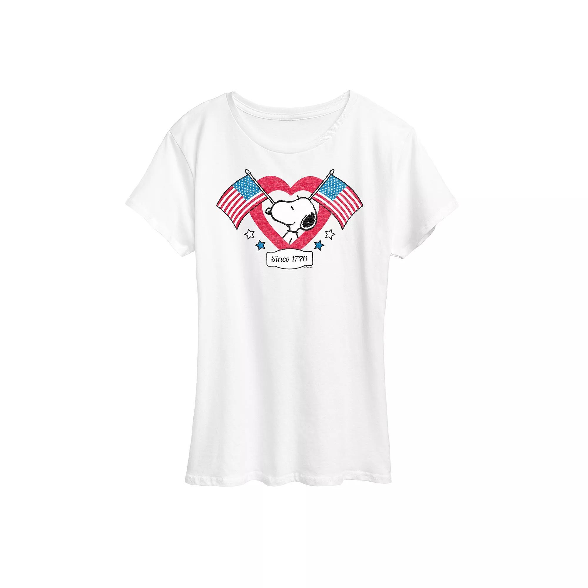 Womens Peanuts Snoopy Since 1776 Flag Heart Graphic Tee Product Image