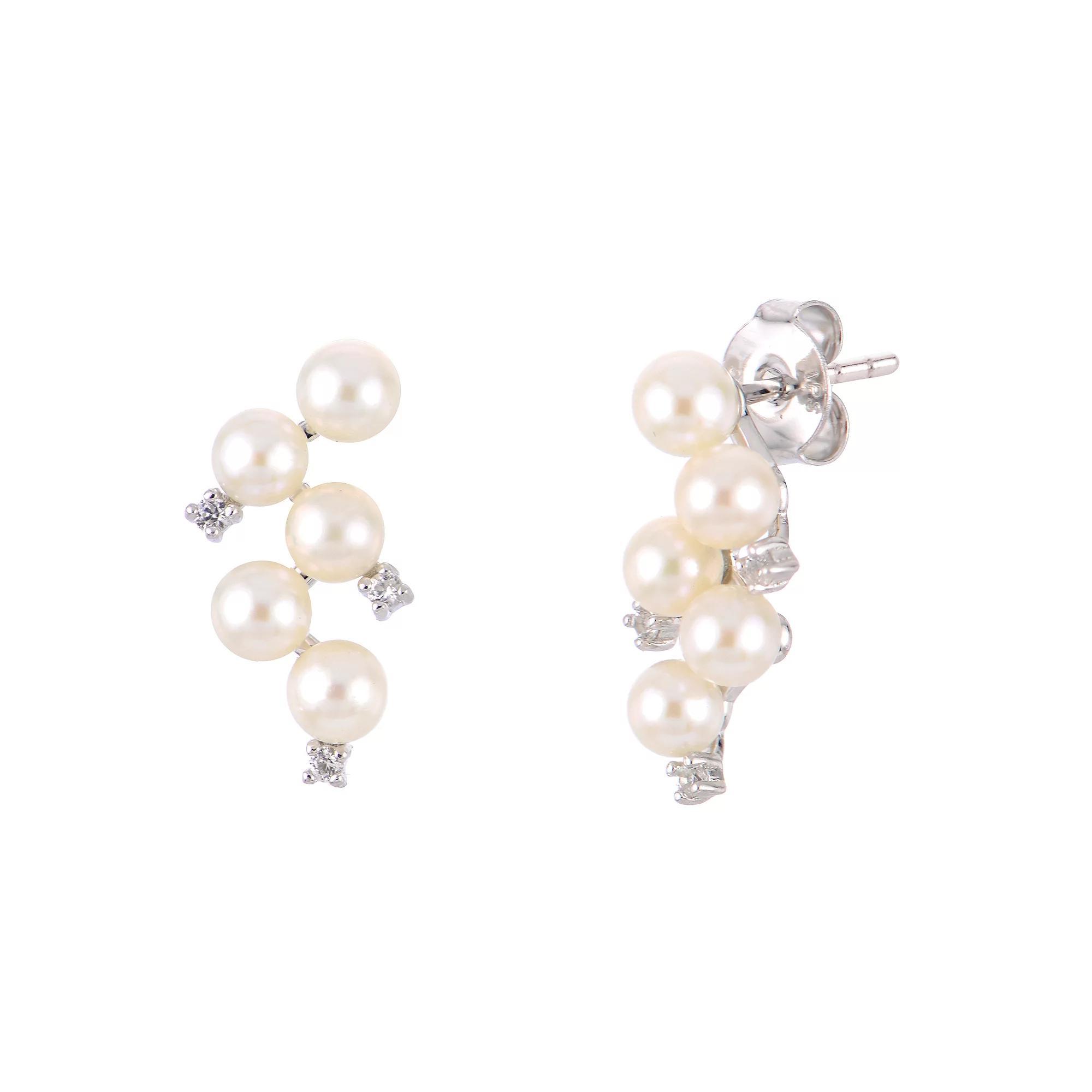PearLustre by Imperial Sterling Silver Freshwater Cultured Pearl & Lab-Created White Sapphire Cluster Drop Earrings, Womens Product Image