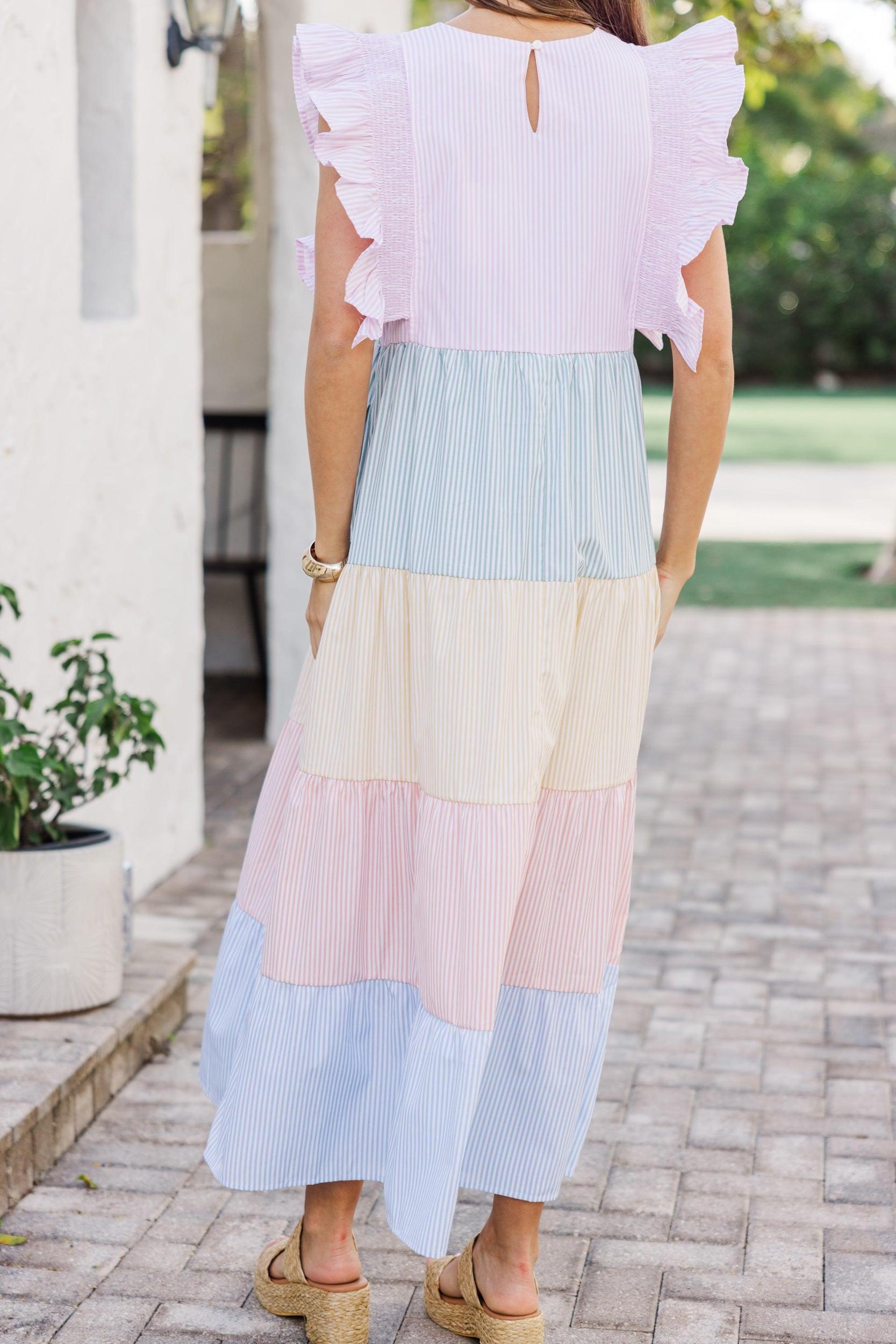 Live The Life Pink Striped Midi Dress Female Product Image