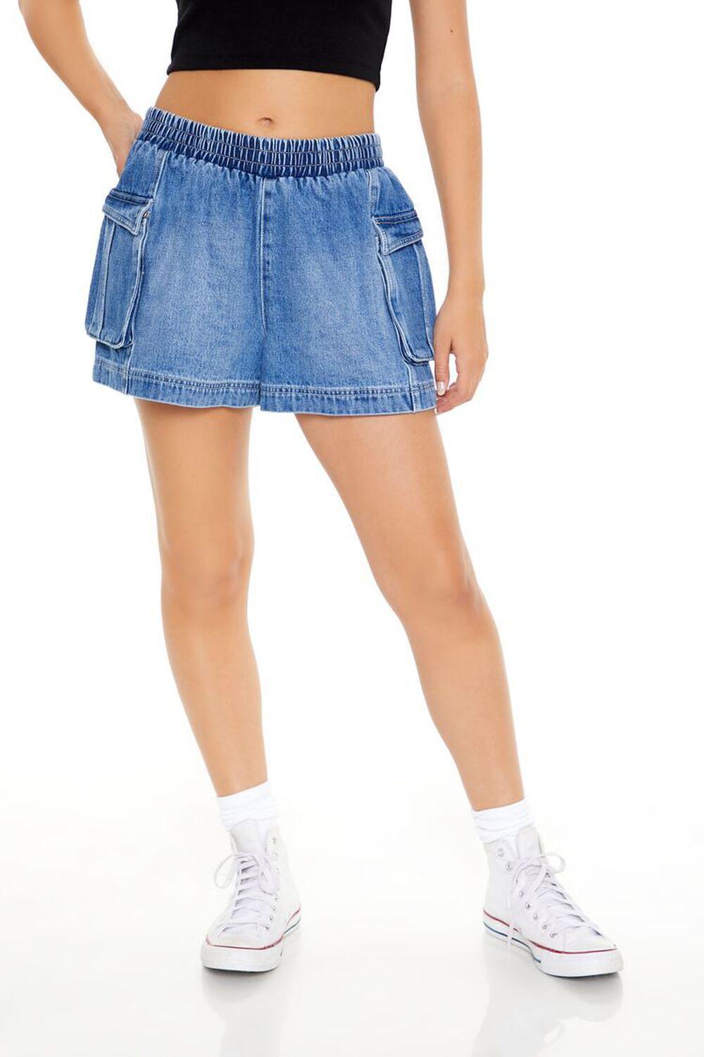 High-Rise Denim Cargo Shorts | Forever 21 Product Image