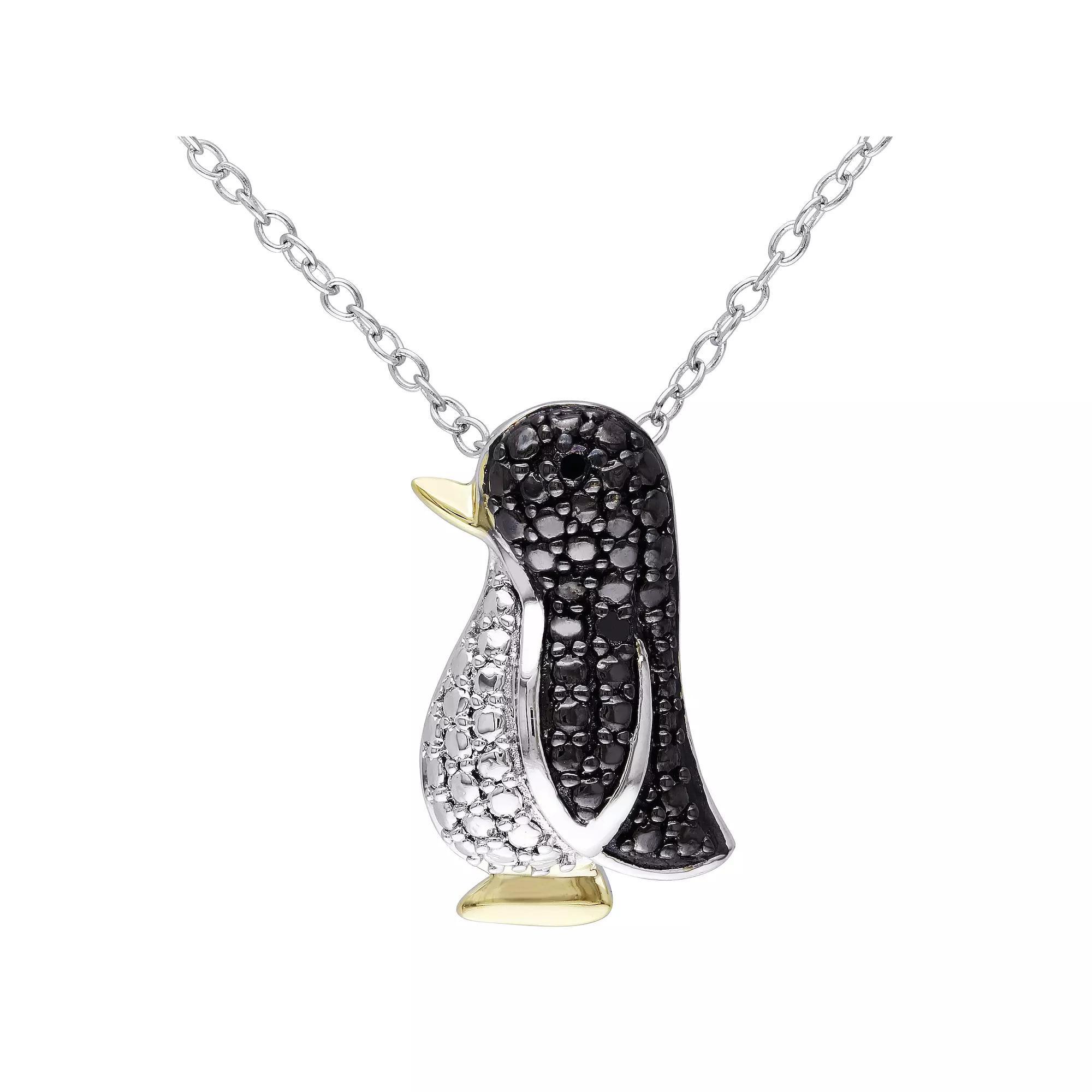 Stella Grace 2-Tone Silver Black Diamond Accent Penguin Pendant Necklace, Women's, Size: 18", Two Tone Product Image