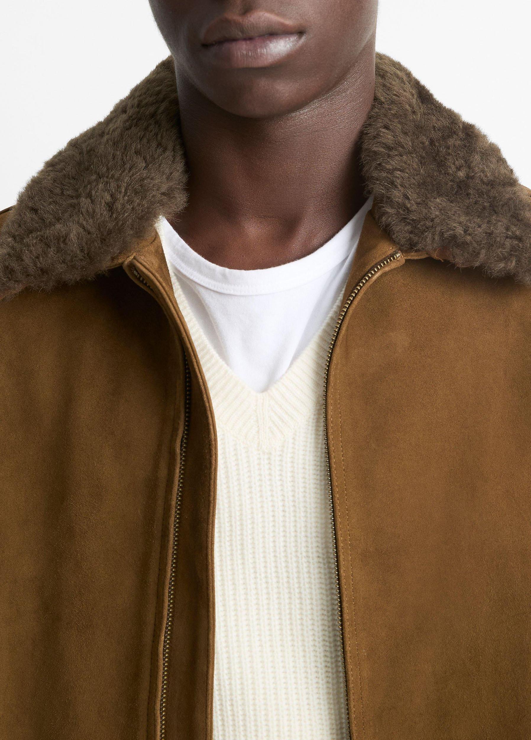 Shearling-Collar Suede Short Jacket Product Image