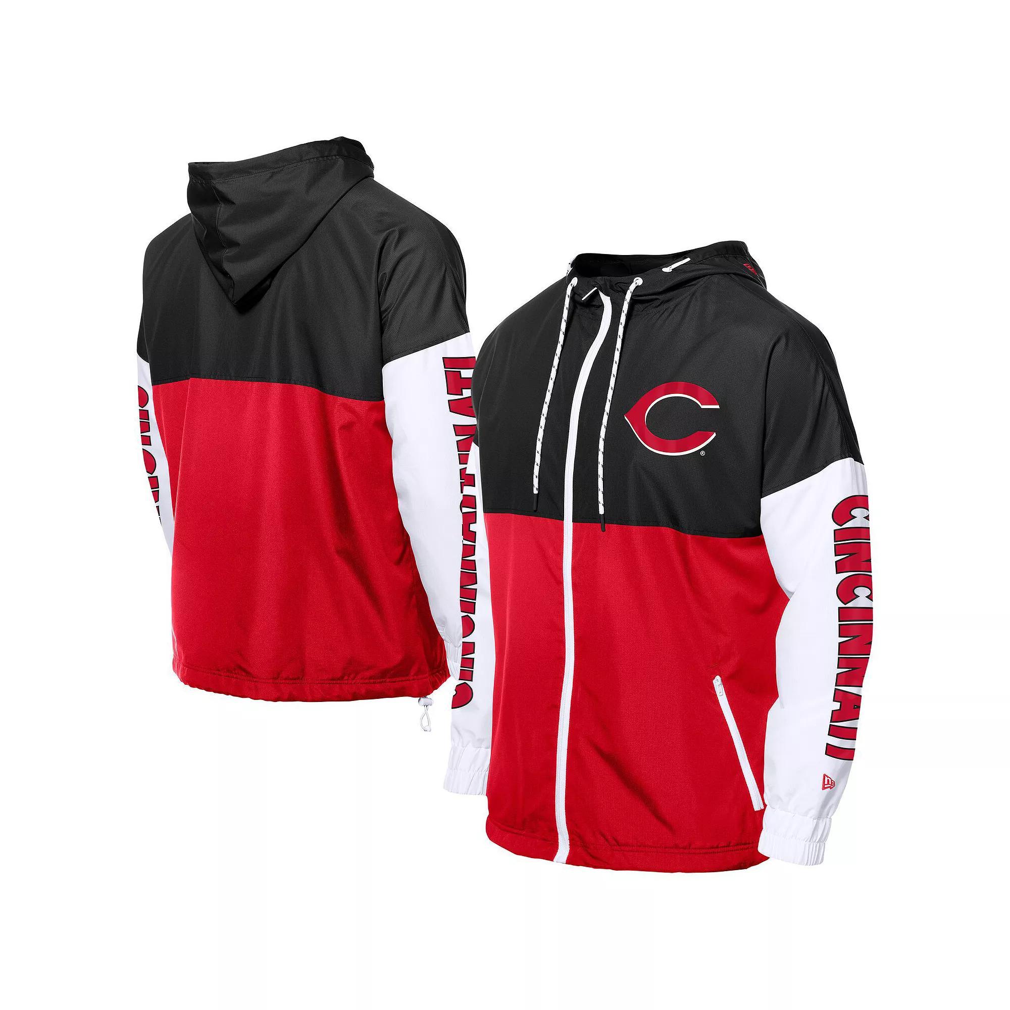 Men's New Era  Red/Black Cincinnati Reds Color Block Full-Zip Hoodie Windbreaker, Size: 3XL, Red Red Product Image