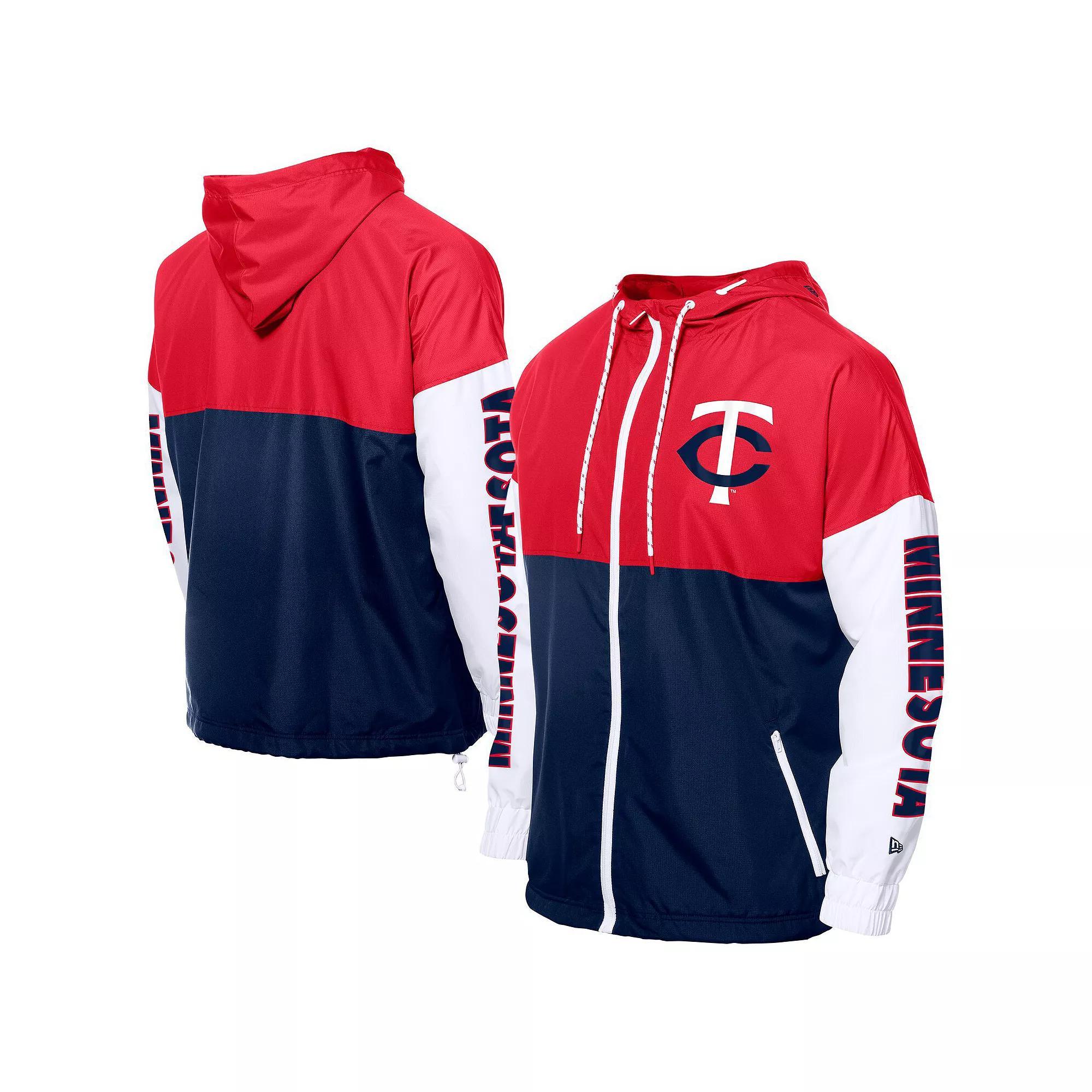 Men's New Era  Navy/Red Atlanta Braves Color Block Full-Zip Hoodie Windbreaker, Size: XL, Blue Product Image