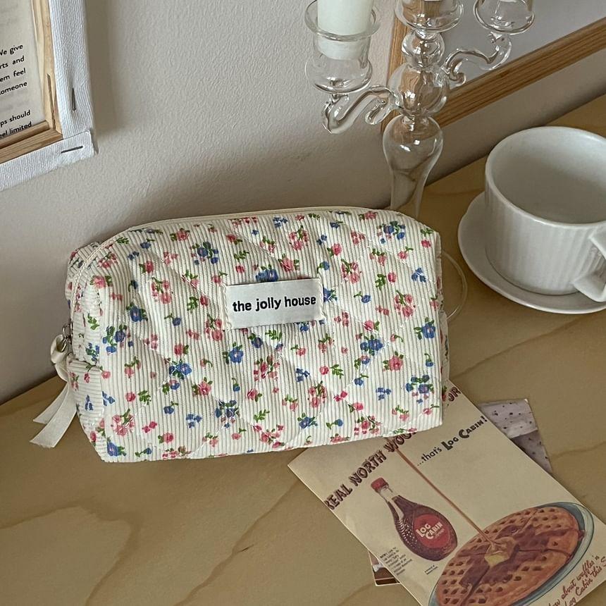 Floral Print Corduroy Pouch / Makeup Bag / Clutch Product Image