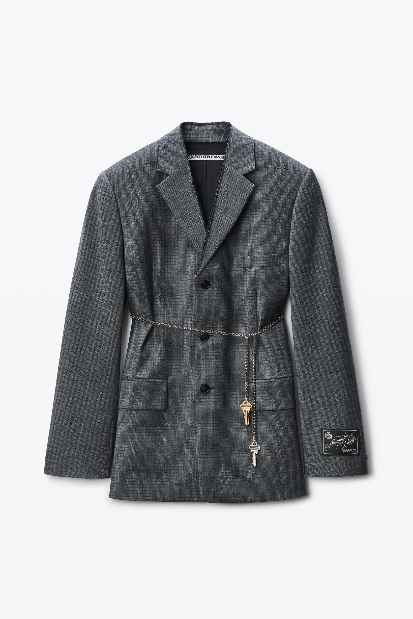Grey Wool-blend Raw-edged Blazer Product Image