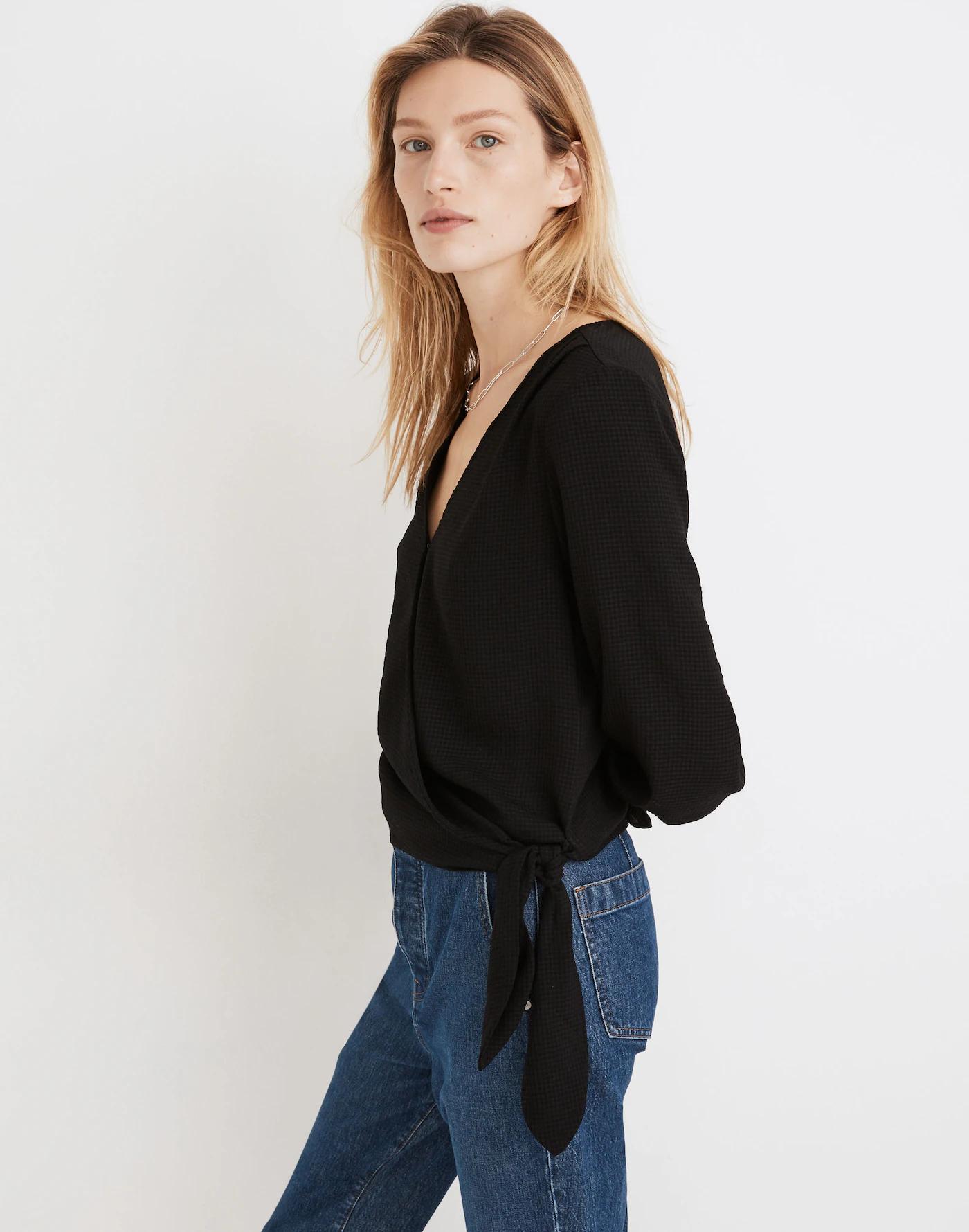 Smocked-Sleeve Wrap Top Product Image